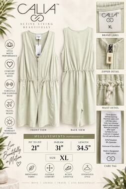 Calia Women's Hike Romper in Sage Dune*XL*NWT